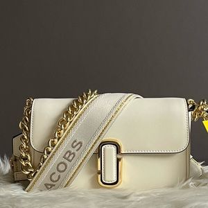 Marc Jacobs Ivory Leather Crossbody with Gold Chain and Logo Strap